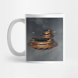 Gold and Red Fractal Floating City Mug